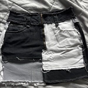 Black and White Patchwork Denim Skirt
